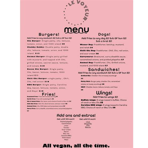 le voyeur menu|Le Voyeur menu